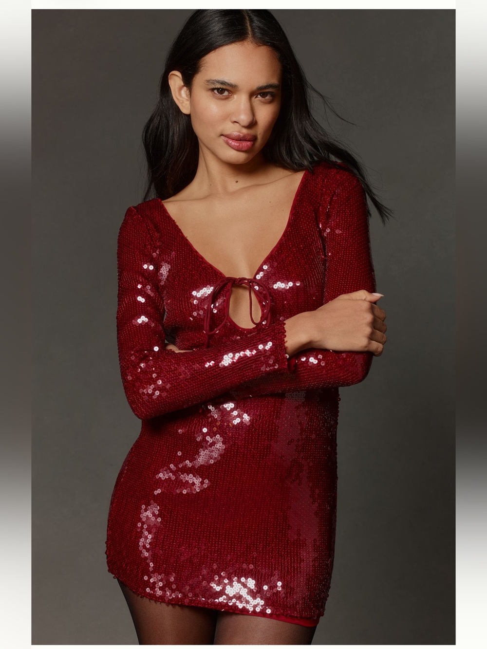 Anthropologie (NEW) Bardot Verona Long Sleeve Red Mini Sequin Dress $169